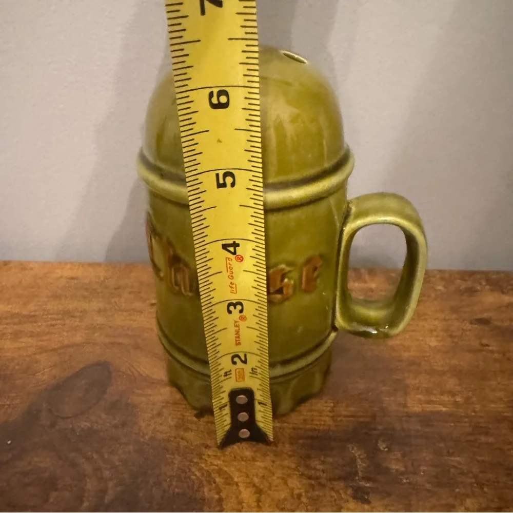 Vintage Los Angeles‎ Potteries Cheese Shaker Avocado Green Ceramic USA Cork Lid